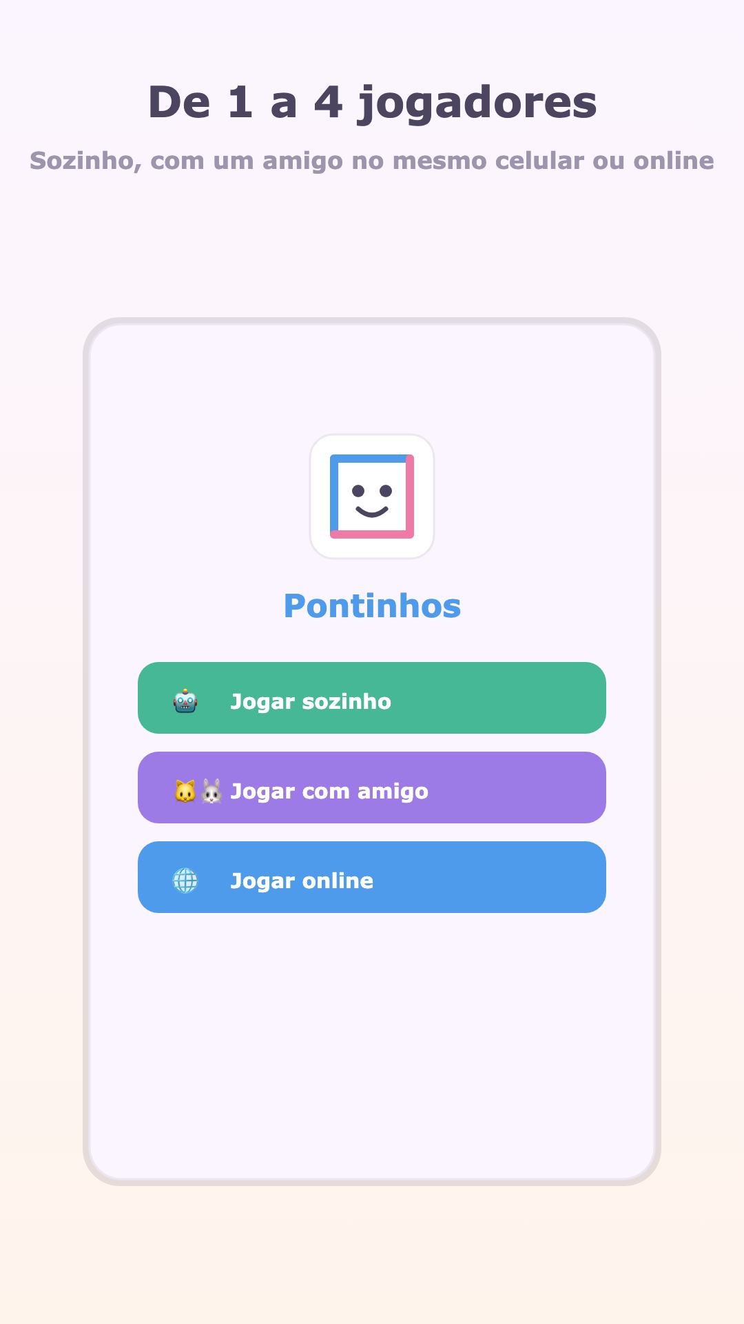 Tela de escolha: jogar sozinho contra o robô ou com um amigo