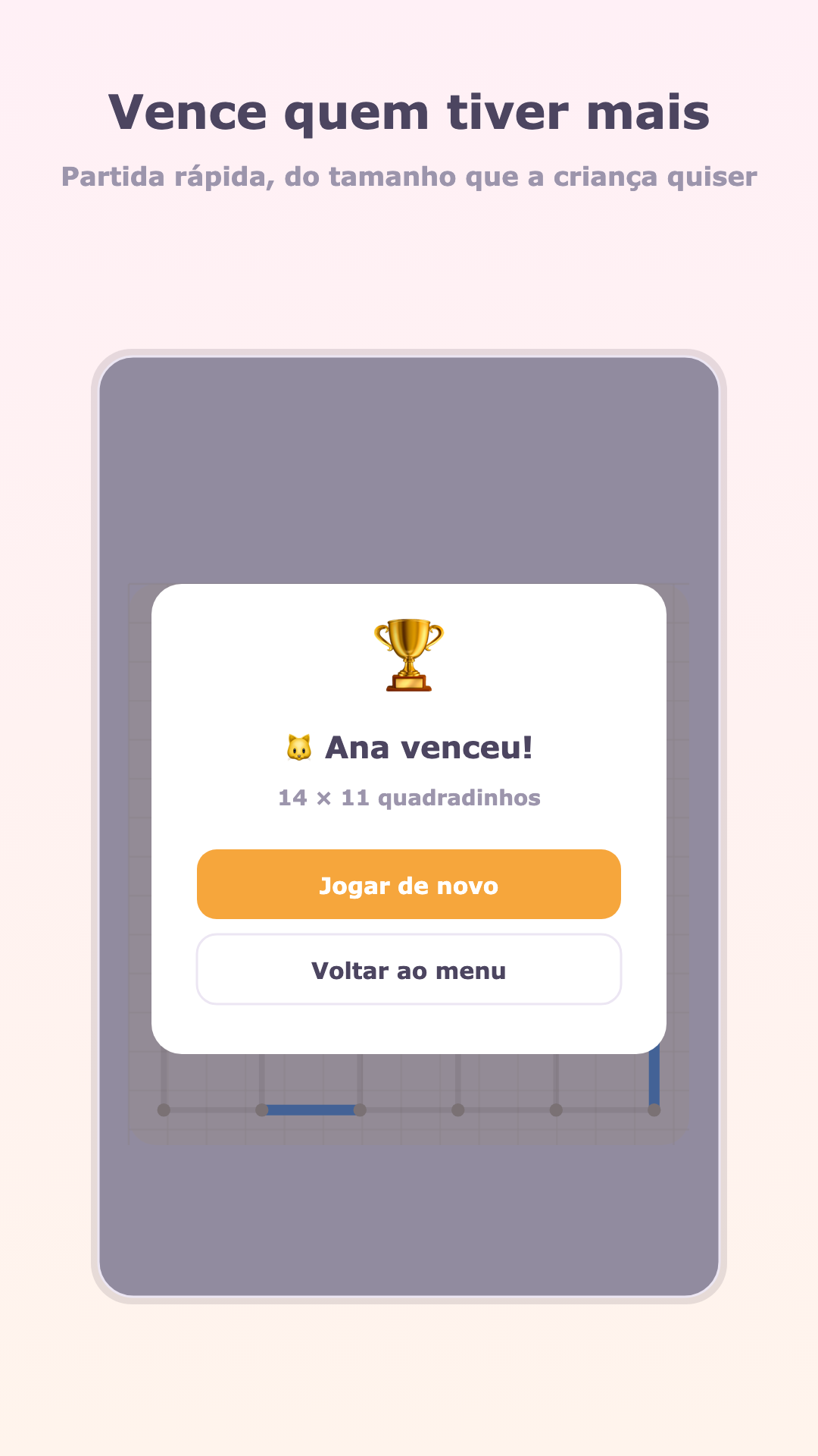 Tela de vitória com confete e o placar da partida